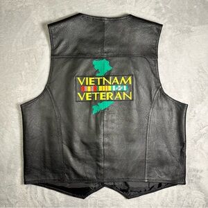 Leather USA Vietnam Veteran Vest - Black - Men’s 2XL Biker Patch
